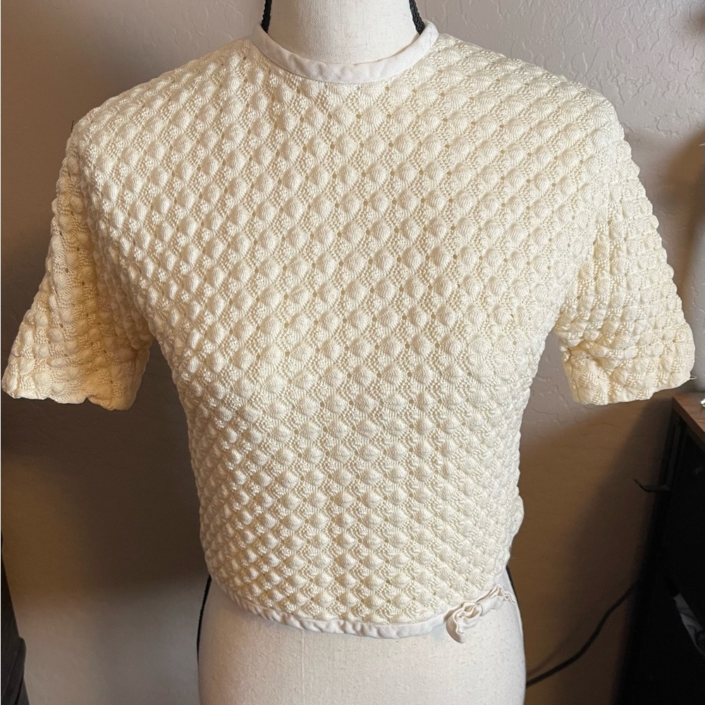 Vintage Johnathon Logan Crop Top w/Cute Front Bow and Button Detail on Back
